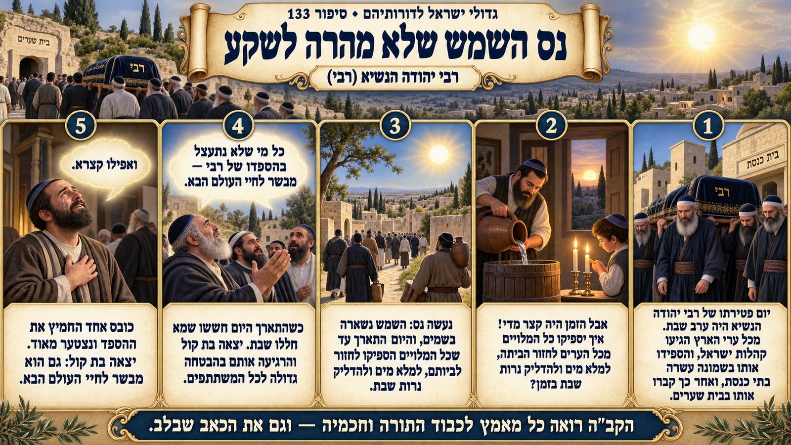 תמונת סיכום — רבי יהודה הנשיא (רבי): נס השמש שלא מהרה לשקע